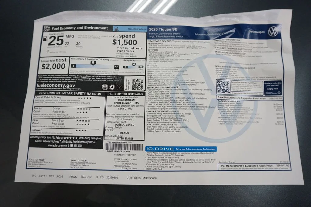 New 2026 Platinum Gray Volkswagen 2.0T SE image 33