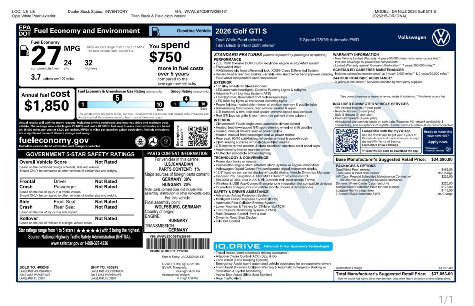 New 2026 Opal White Pearl Volkswagen 2.0T S image 4