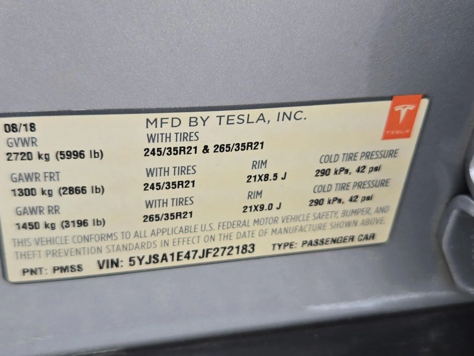 Used 2018 Silver/Gray Tesla P100D image 14