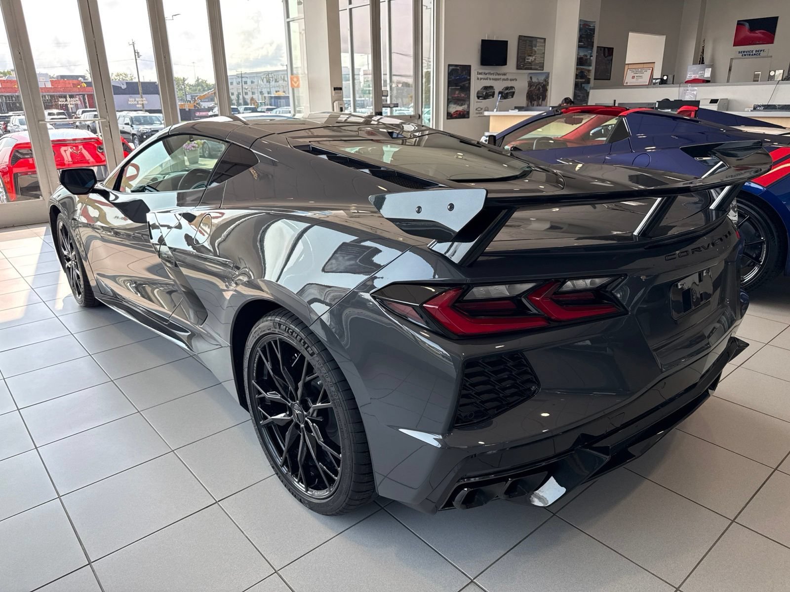 New 2027 Pitch Gray Metallic Chevrolet 1LT with Carbon Flash High Wing Spoiler - Gloss Black Wheels image 8