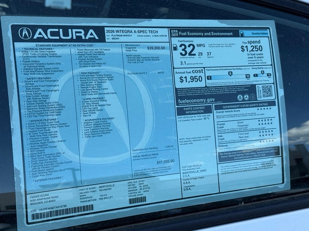 New 2026 Platinum White Pearl Acura A-Spec Tech Package image 26