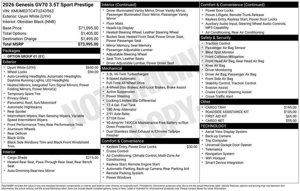 Certified Used 2026 White Genesis 3.5T Sport Prestige image 26