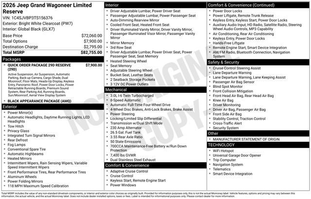 New 2026 Bright White Clear-Coat Exterior Paint Jeep Limited Reserve image 32