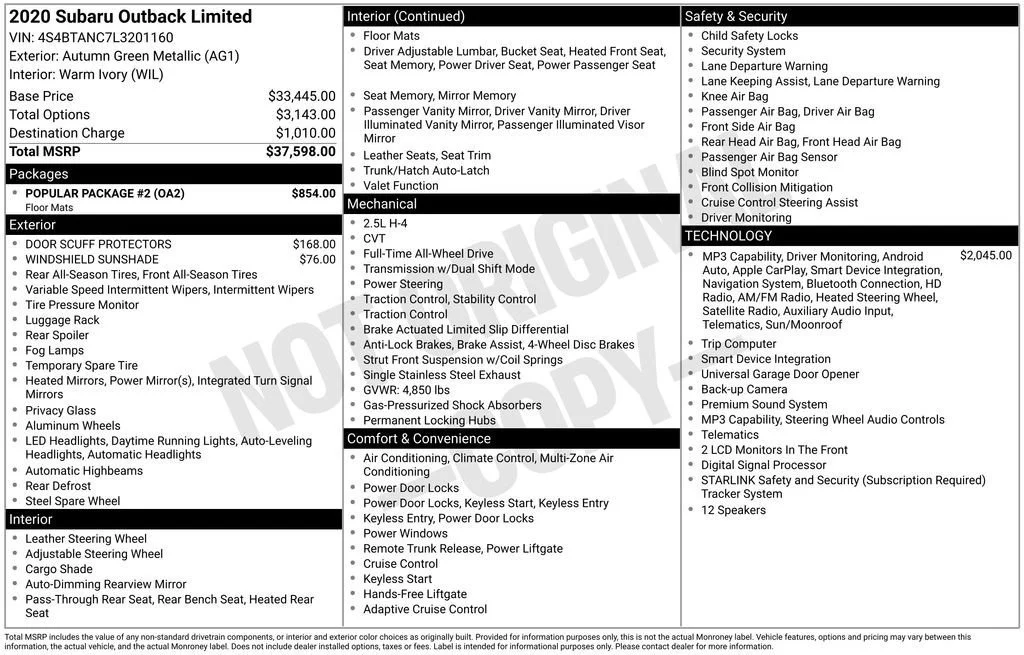 Used 2020 Green Metallic Subaru Limited image 47