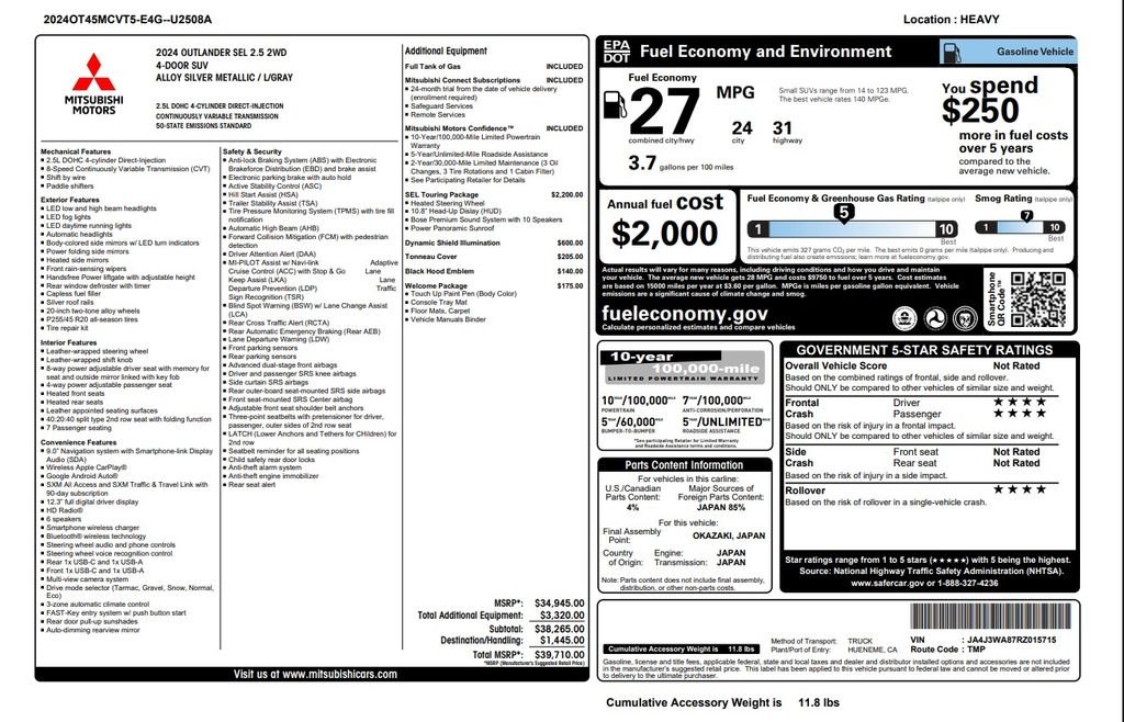 Certified Used 2024 Silver Mitsubishi SEL Black Edition image 4