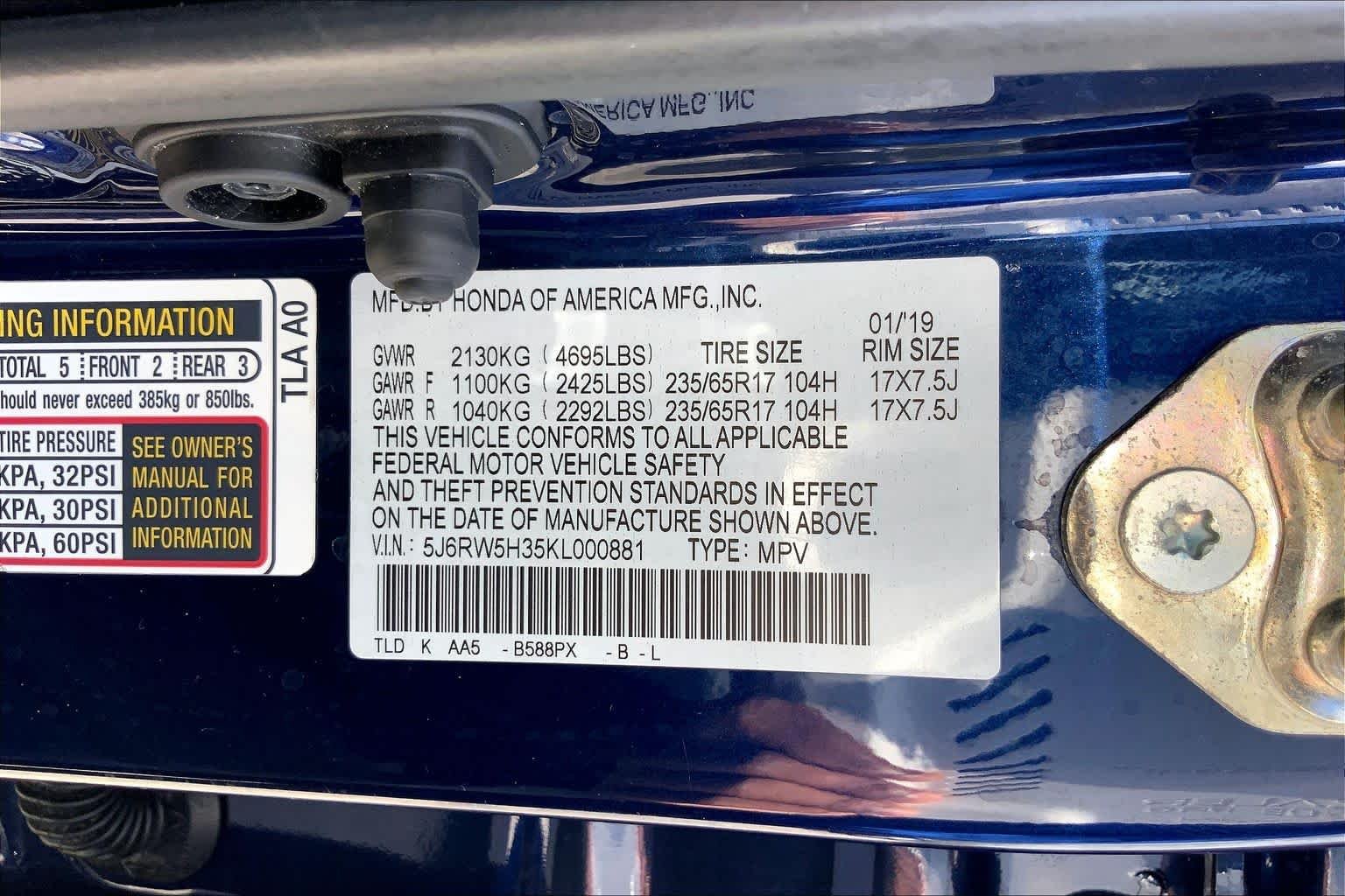 Used 2019 Obsidian Blue Pearl Honda LX image 36