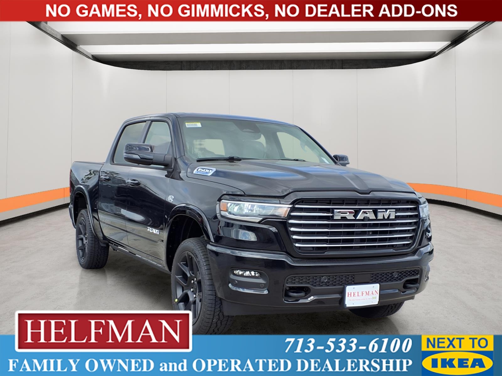 New 2026 Diamond Black Crystal Pearl-Coat Exterior Paint RAM Laramie image 1