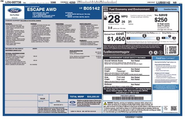 Certified Used 2020 White Metallic Ford SEL image 9