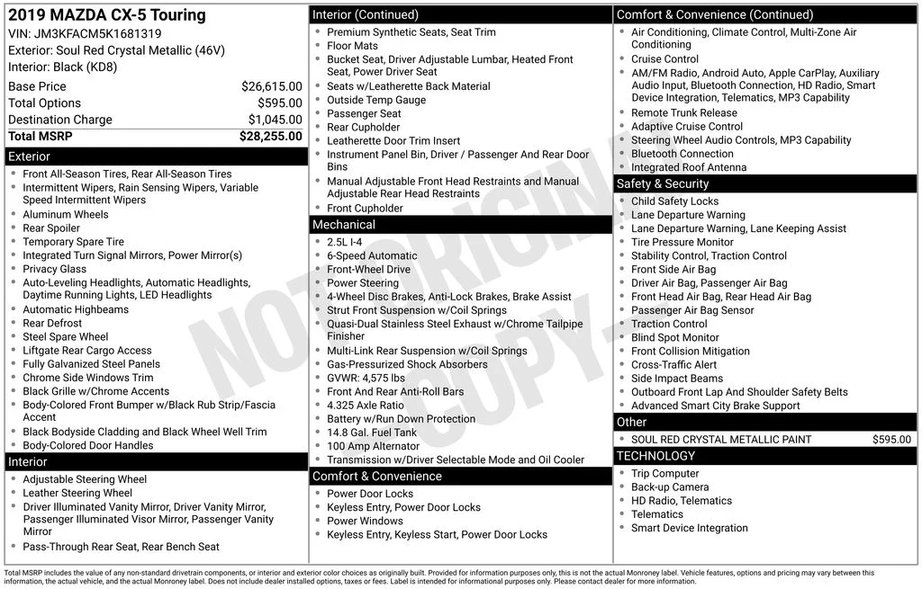 Used 2019 Red Mazda Touring image 3