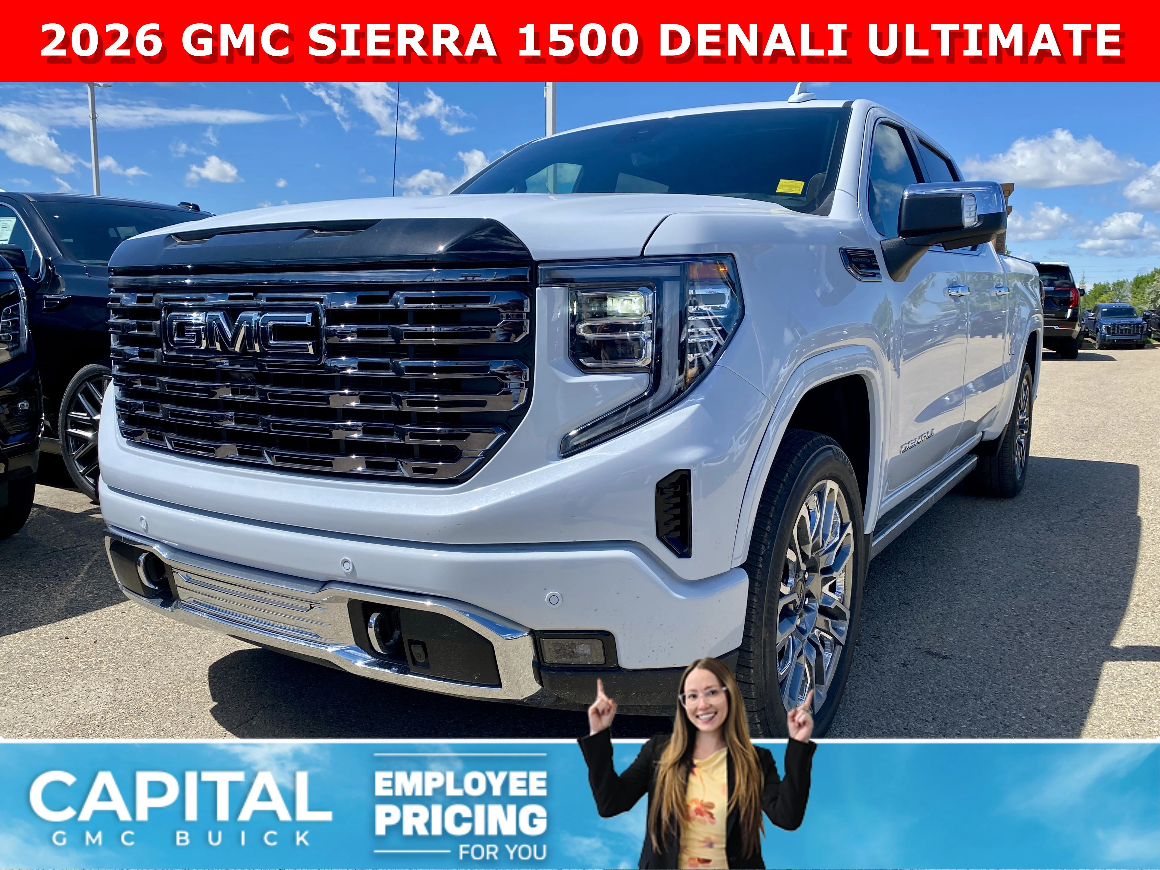 New 2026 GLACIER WHITE TRICOAT GMC Denali Ultimate image 1