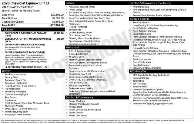 Used 2020 SILVER ICE METALLIC Chevrolet LT image 1