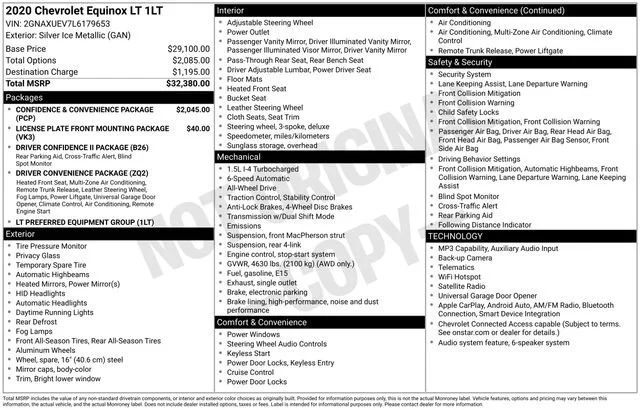 Used 2020 SILVER ICE METALLIC Chevrolet LT image 1
