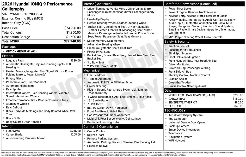 Used 2026 Hyundai IONIQ 9 Performance Calligraphy with VIN 7YAMYFS50TY008684 for sale in Highland Park, IL