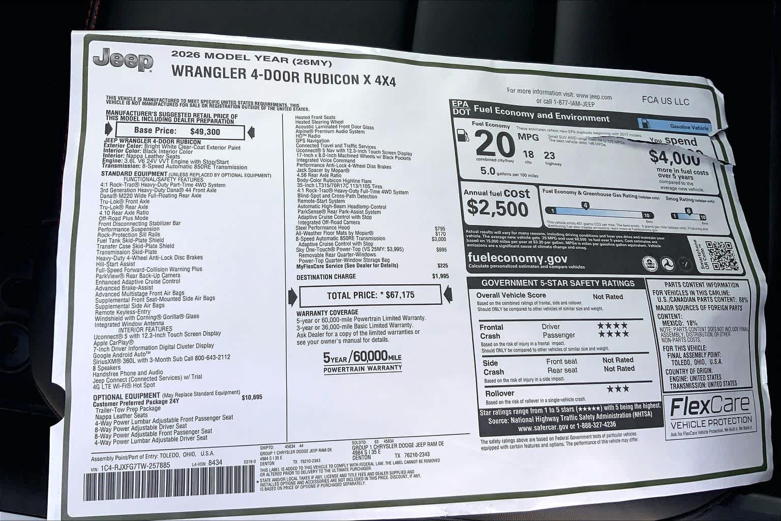 New 2026 Bright White Clear-Coat Exterior Paint Jeep Rubicon X image 19