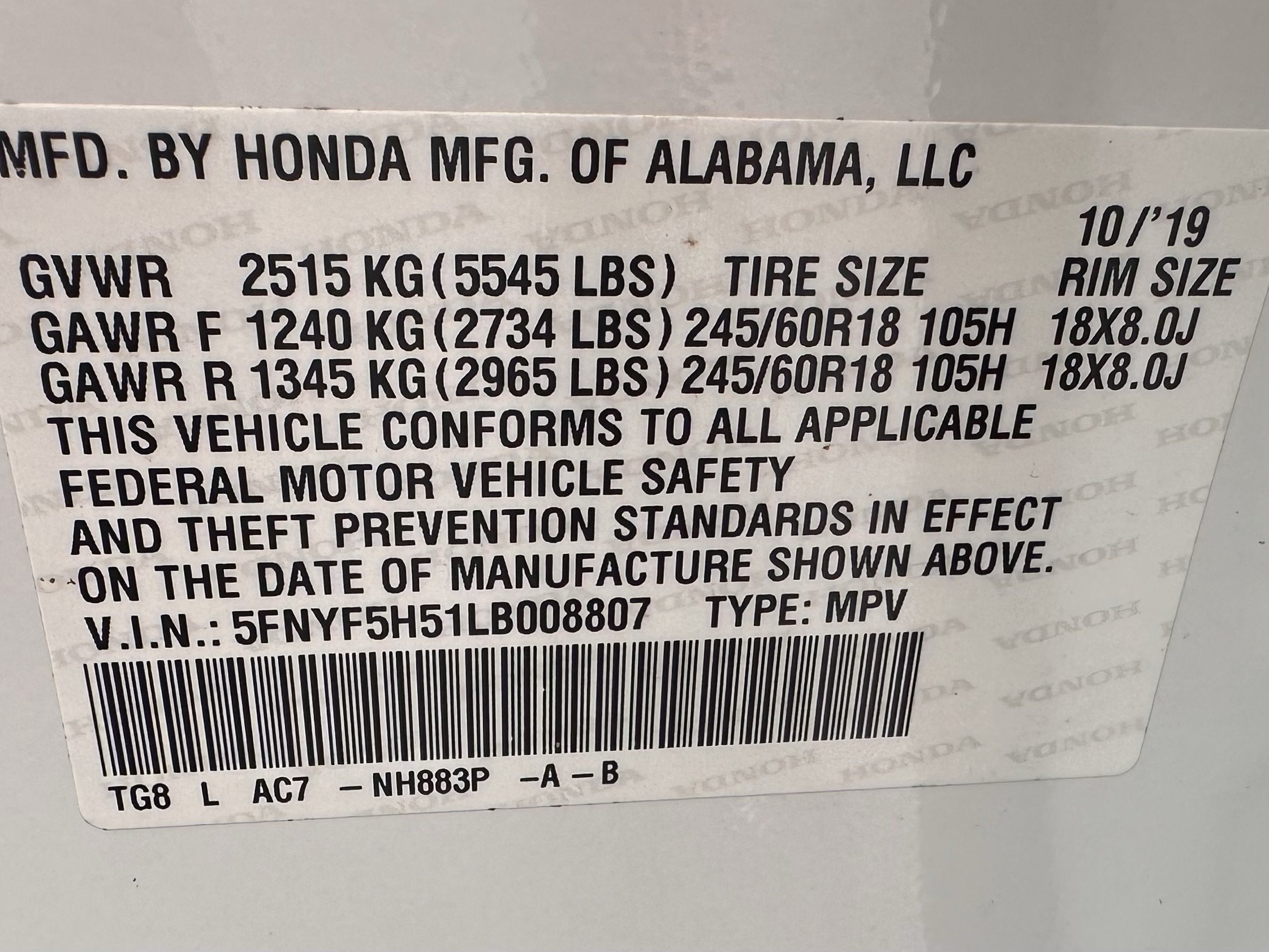 Used 2020 Platinum White Pearl Honda EX-L image 30