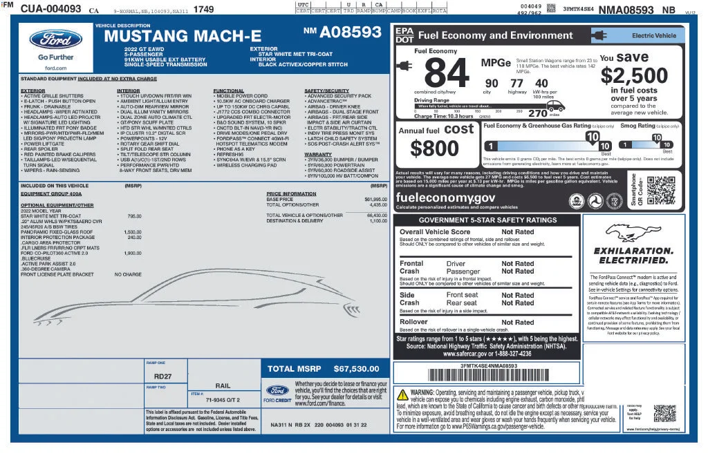 Used 2022 Ford Mustang Mach-E GT AWD with VIN 3FMTK4SE4NMA08593 for sale in Carlsbad, CA