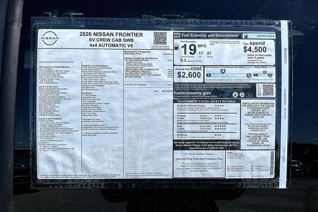 New 2026 Nissan Frontier SV 4D Crew Cab