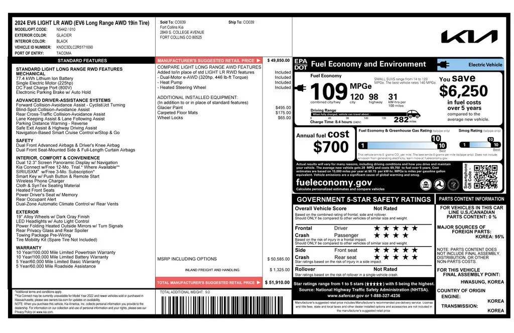 Used 2024 Kia EV6 Light L/R with VIN KNDC3DLC2R5171690 for sale in Phoenix, AZ