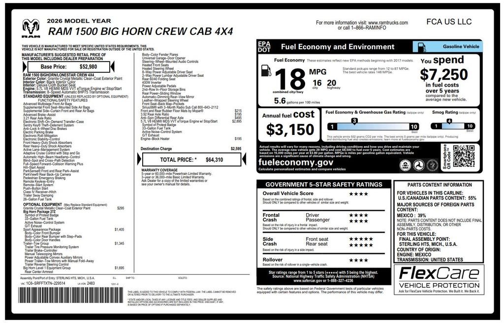 Used 2026 RAM Ram 1500 Pickup Big Horn/Lone Star with VIN 1C6SRFFTXTN229514 for sale in Kansas City