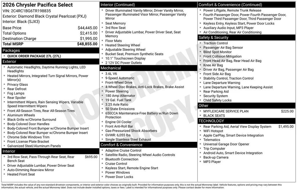 New 2026 Diamond Black Crystal Pearl-Coat Exterior Paint Chrysler Select image 6