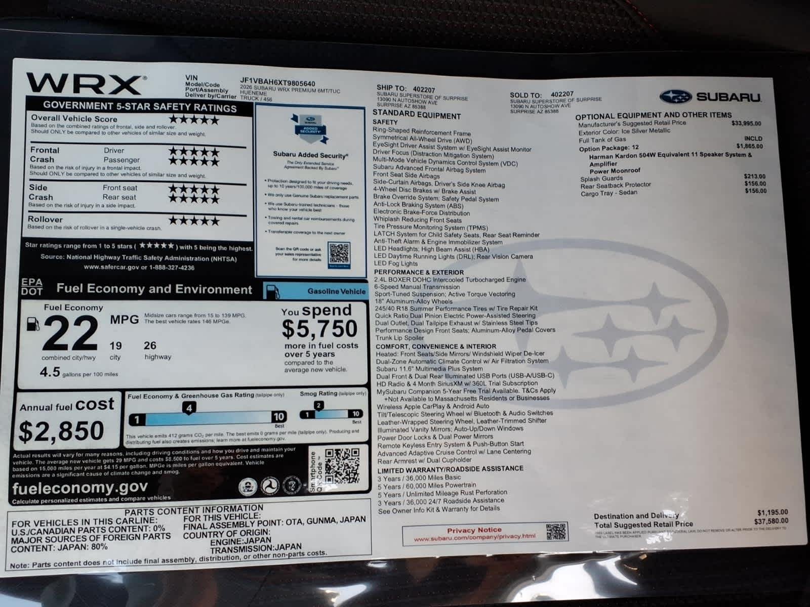 New 2026 ICE SILVER METALLIC Subaru Premium image 43