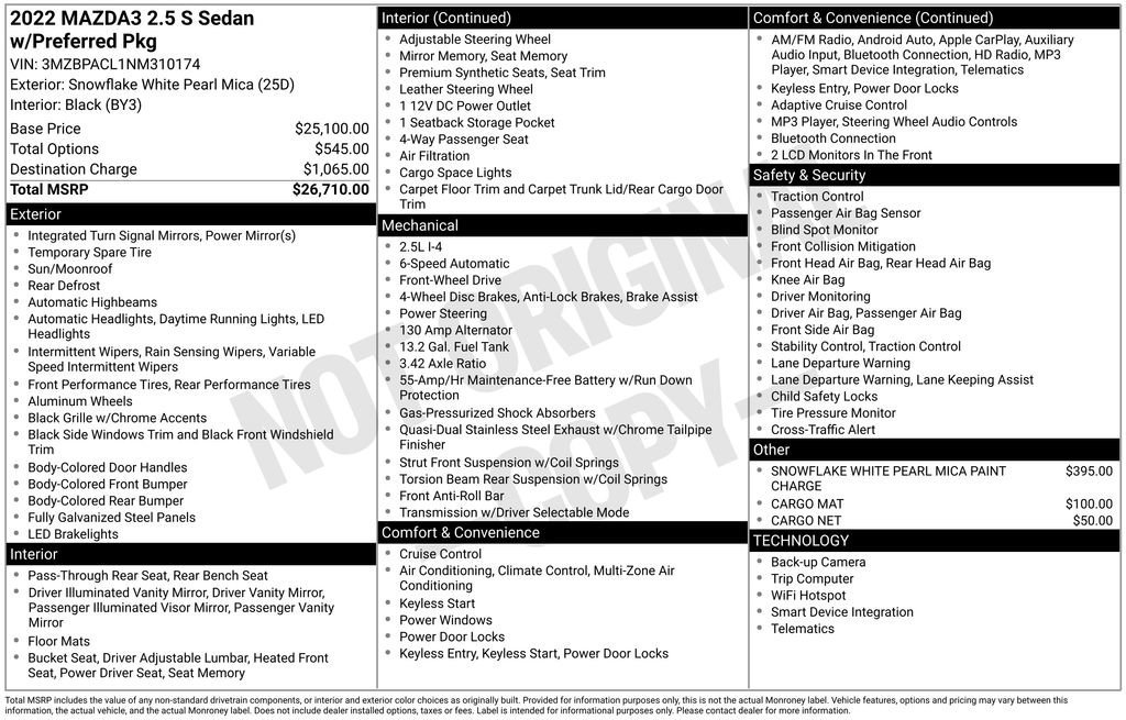 Used 2022 White Mazda Preferred image 1