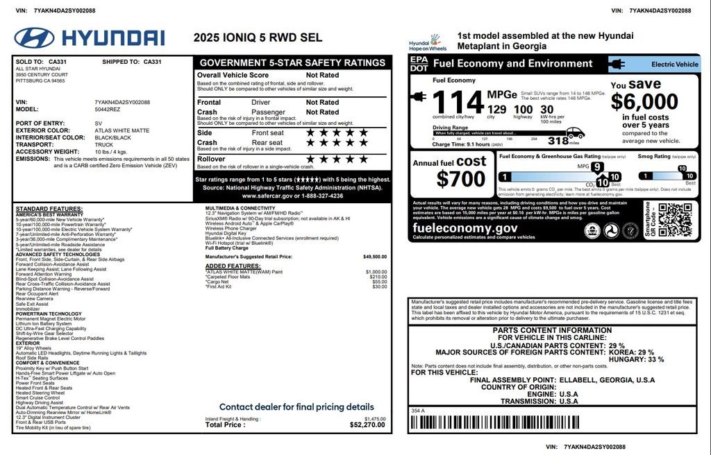 Used 2025 Hyundai IONIQ 5 SEL with VIN 7YAKN4DA2SY002088 for sale in Tempe, AZ