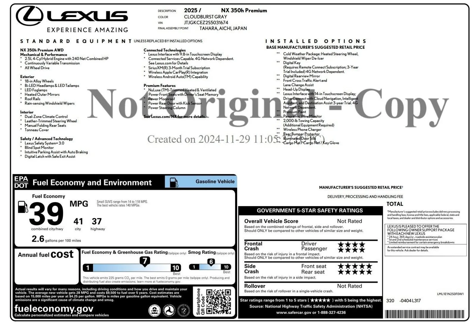 Certified Used 2025 Cloudburst Gray Lexus PREMIUM image 3