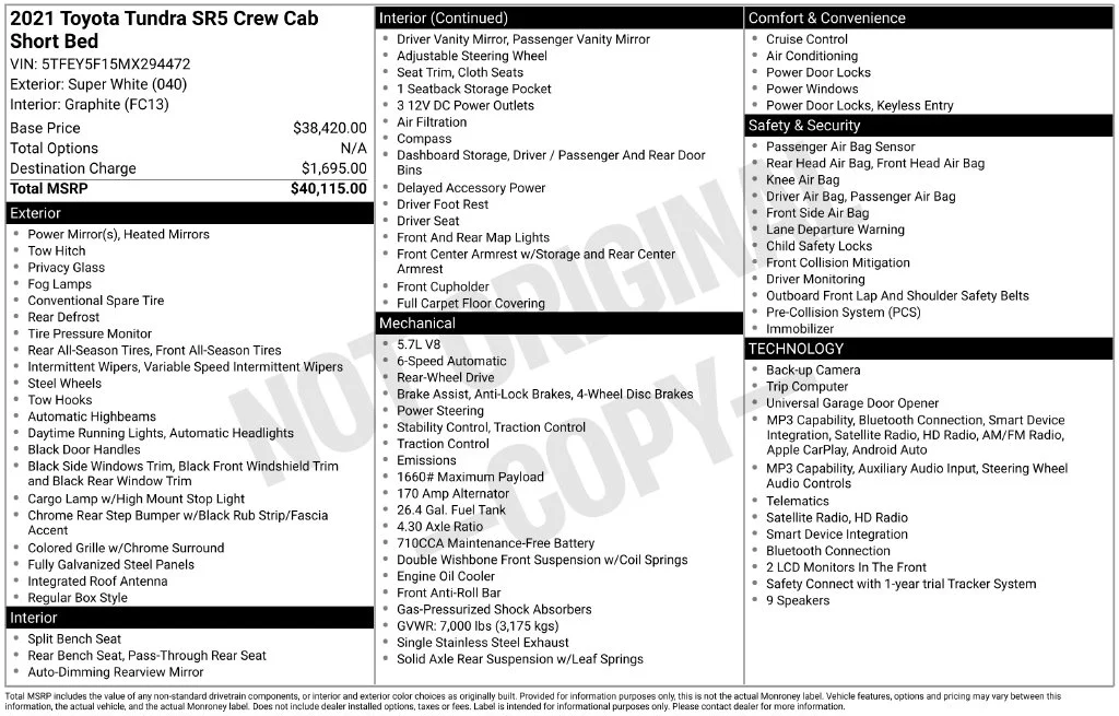 Used 2021 White Toyota SR5 image 2