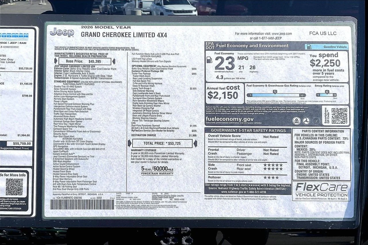 New 2026 Baltic Gray Metallic Clear-Coat Exterior Paint Jeep Limited image 39