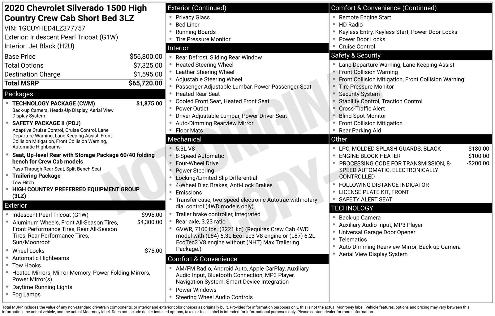 Used 2020 Chevrolet Silverado 1500 High Country with VIN 1GCUYHED4LZ377757 for sale in Baxter, Minnesota