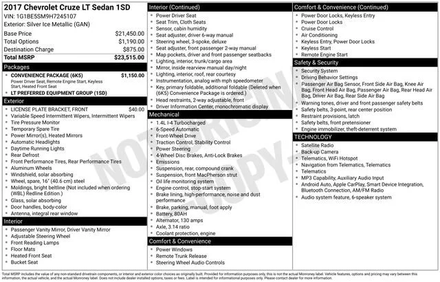 Used 2017 SILVER ICE METALLIC Chevrolet LT image 1
