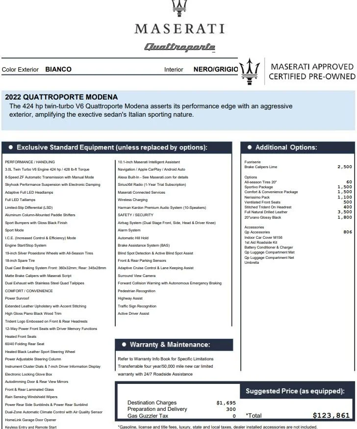 Certified Used 2022 Bianco Maserati Modena image 2
