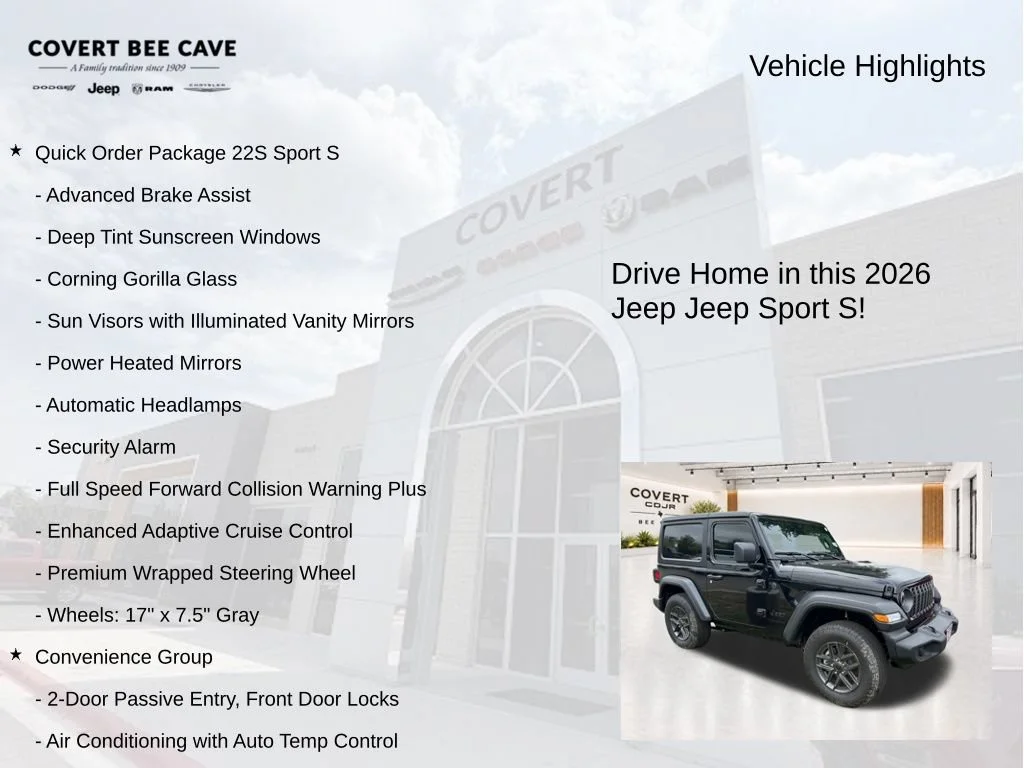 New 2026 Black Clear-Coat Exterior Paint Jeep Sport S image 6