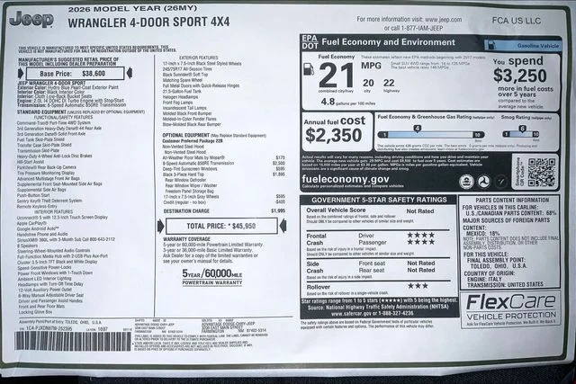 New 2026 Hydro Blue Pearl-Coat Exterior Paint Jeep Sport image 22