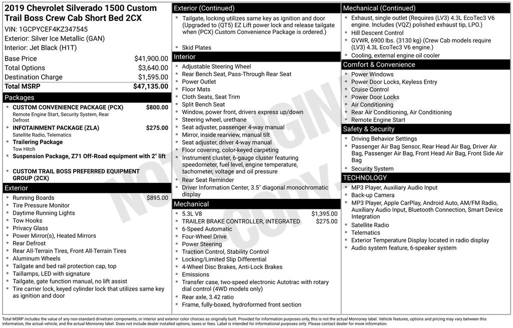 Used 2019 Silver Chevrolet Custom Trail Boss image 10