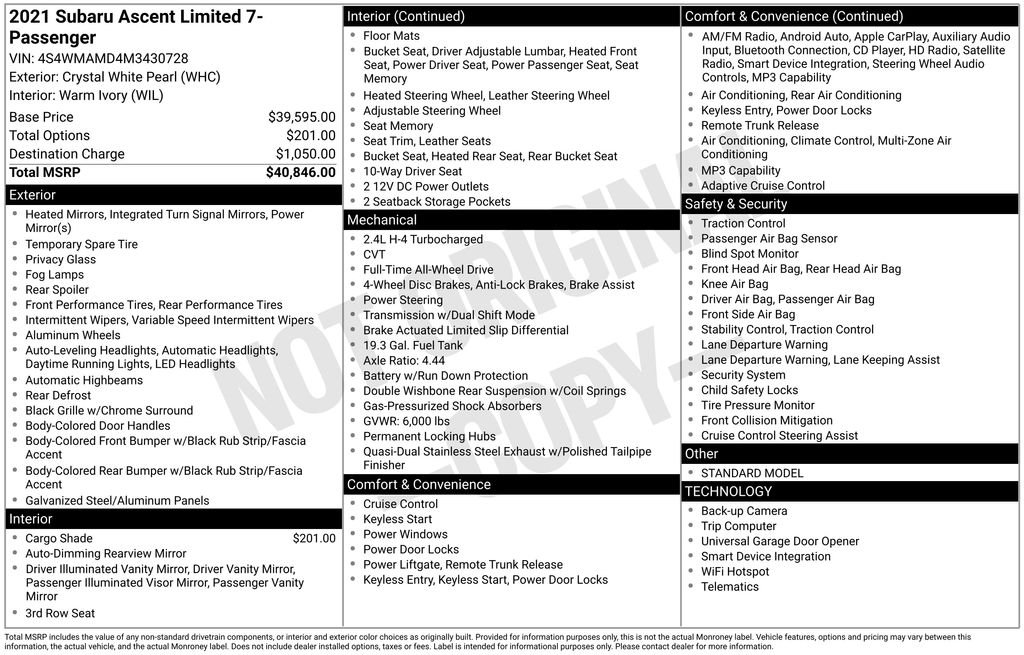 Used 2021 White Subaru Limited image 24