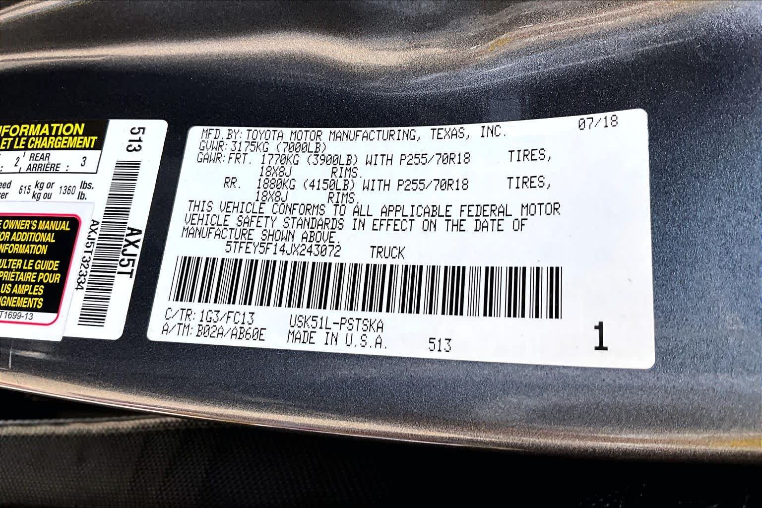 Used 2018 Magnetic Gray Metallic Toyota SR5 image 33