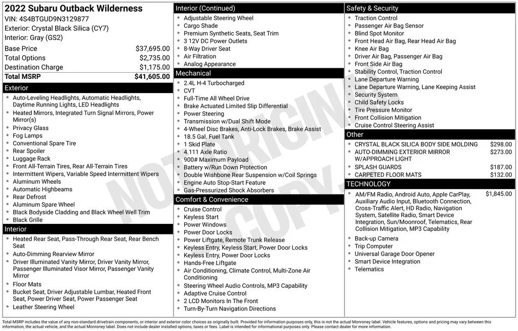 Used 2022 Black Subaru Wilderness image 8