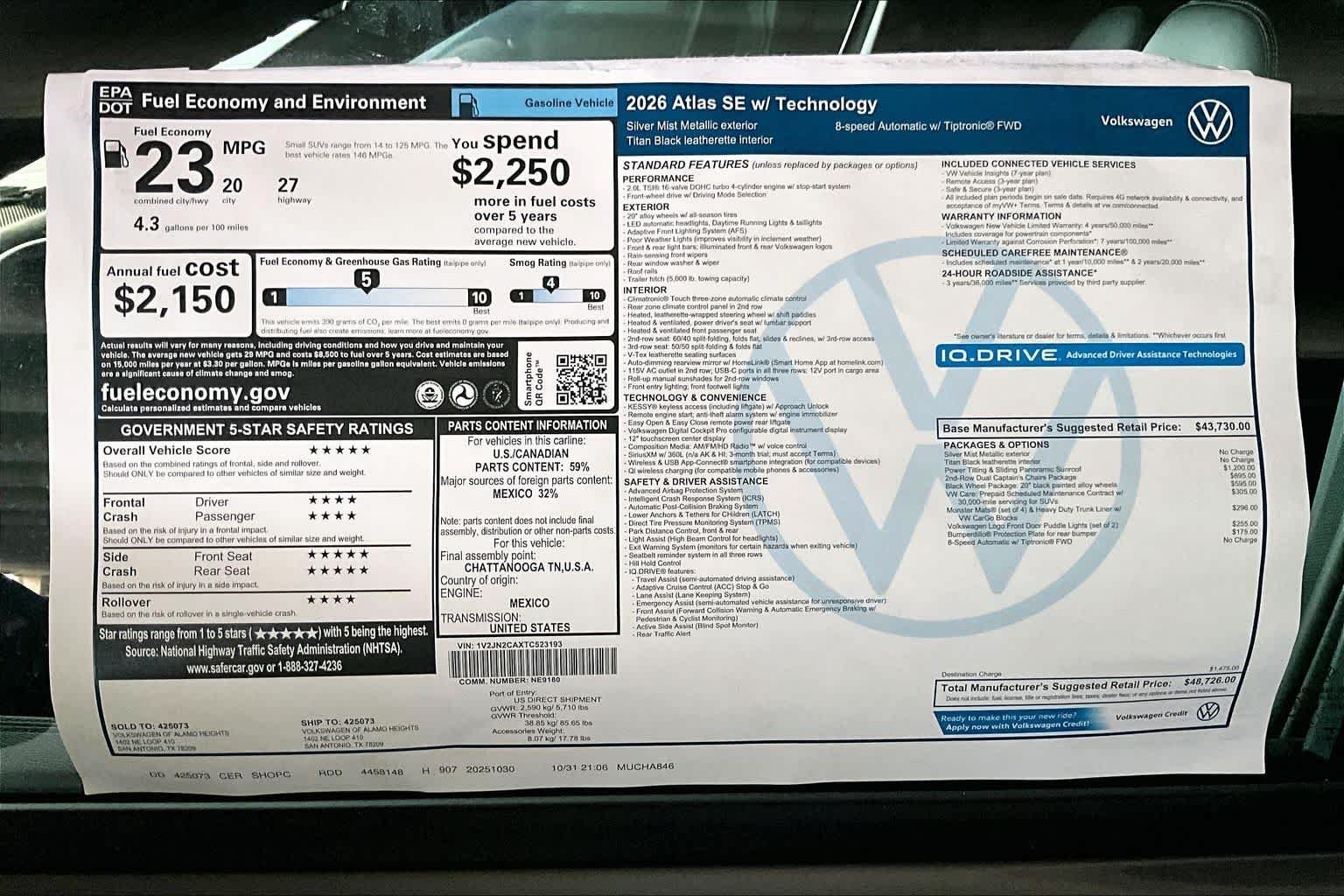 New 2026 Silver Mist Metallic Volkswagen 2.0T SE W/TECHNOLOGY image 19
