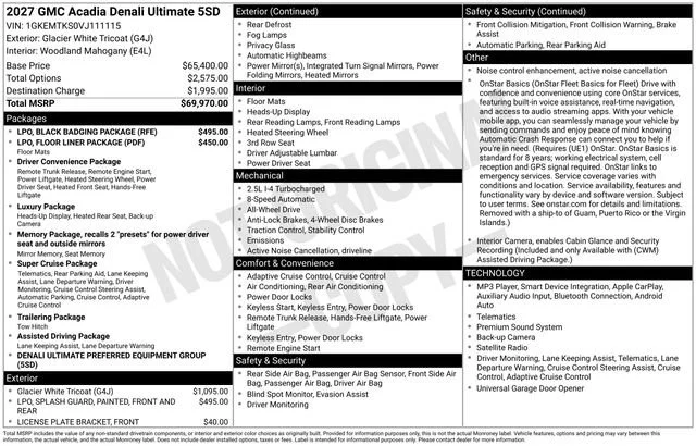 New 2027 Glacier White Tricoat GMC Denali Ultimate image 1