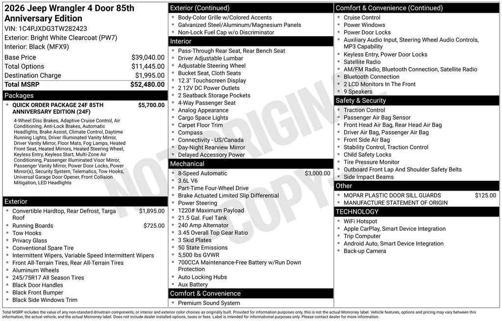 New 2026 Bright White Clearcoat Jeep 85th Anniversary Edition image 6