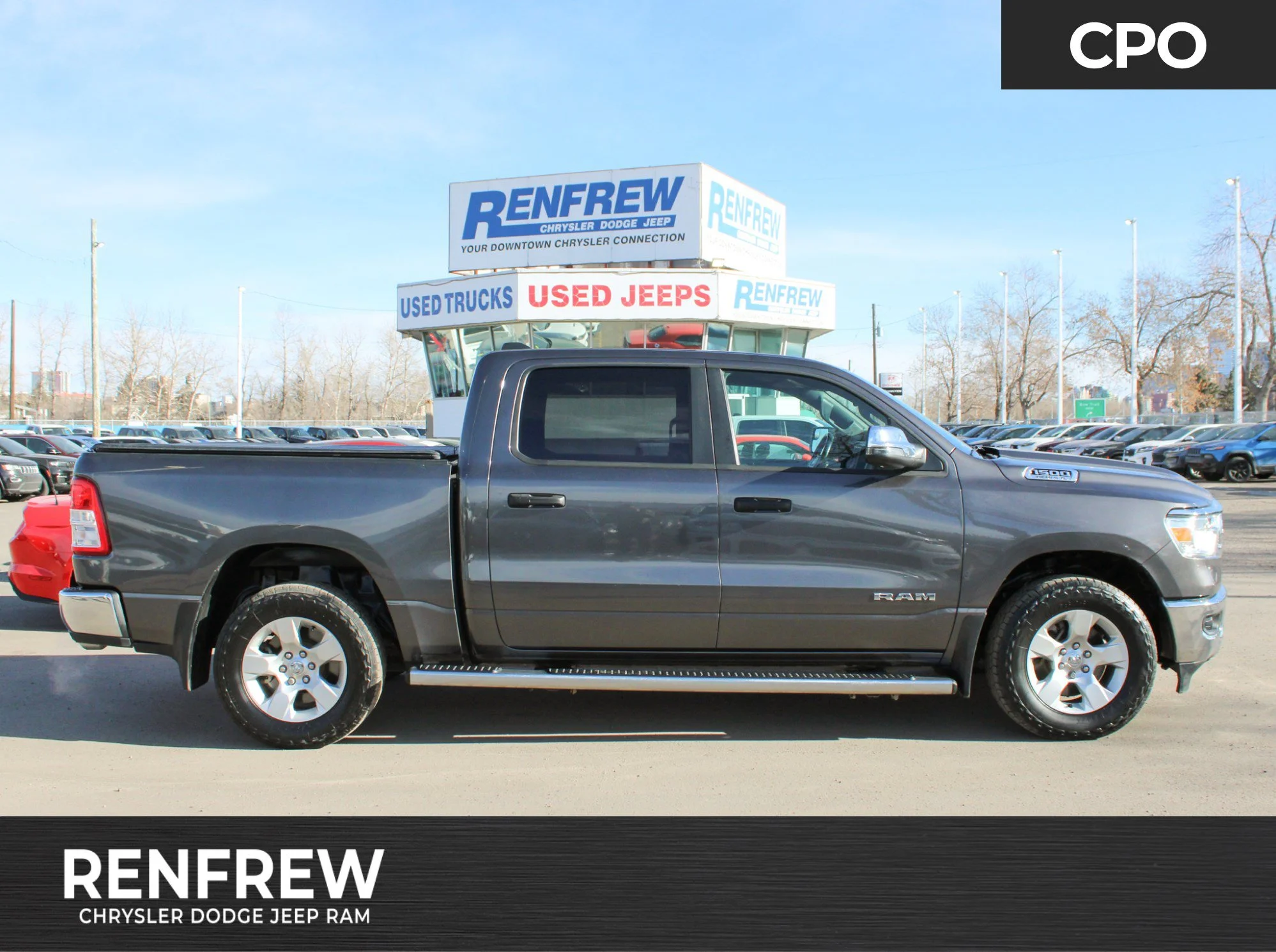 Certified Used 2023 Grey RAM Big Horn * No Accidents | Heated Seats | HEMI V8 | Apple CarPlay | Tonneau Cover image 1