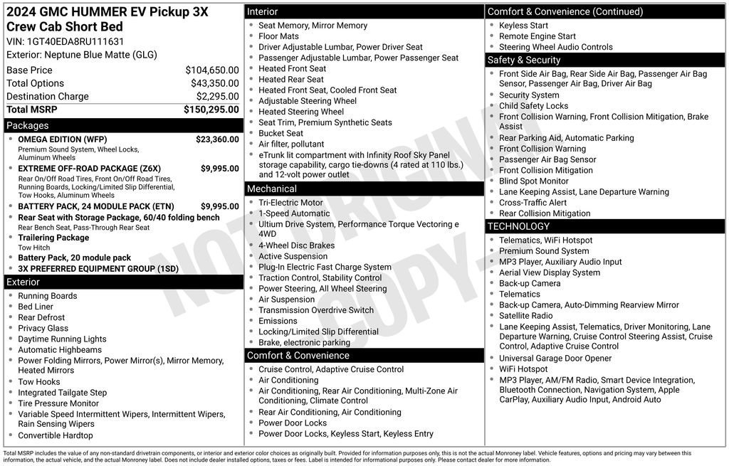 Used 2024 GMC HUMMER EV 3X with VIN 1GT40EDA8RU111631 for sale in Knoxville, TN