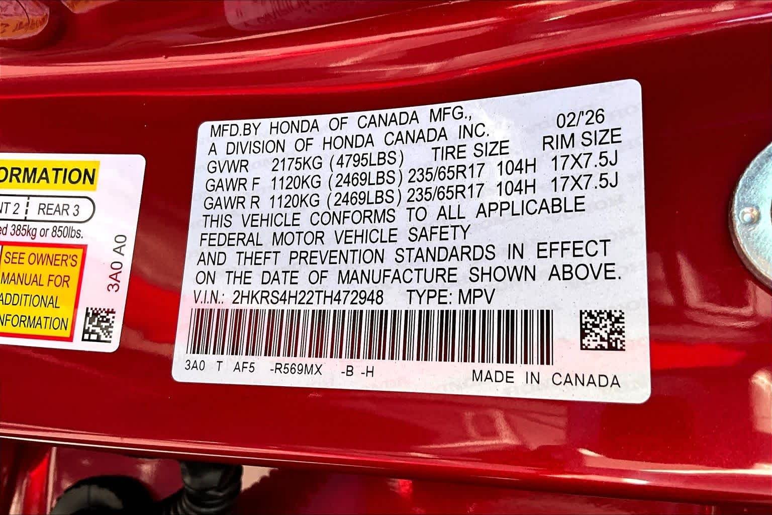 New 2026 Radiant Red Metallic Honda LX image 21