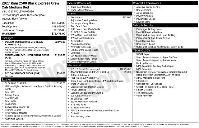 New 2027 Bright White Clear-Coat Paint RAM Black Express image 4