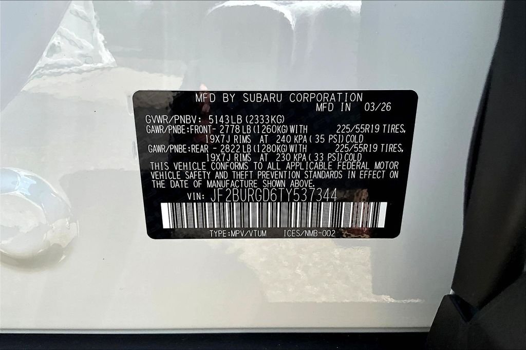 New 2026 CRYSTAL WHITE PEARL Subaru Limited XT image 8
