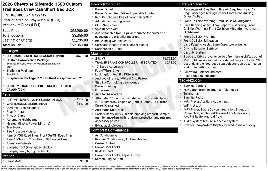 New 2026 Gray Chevrolet Custom Trail Boss image 6