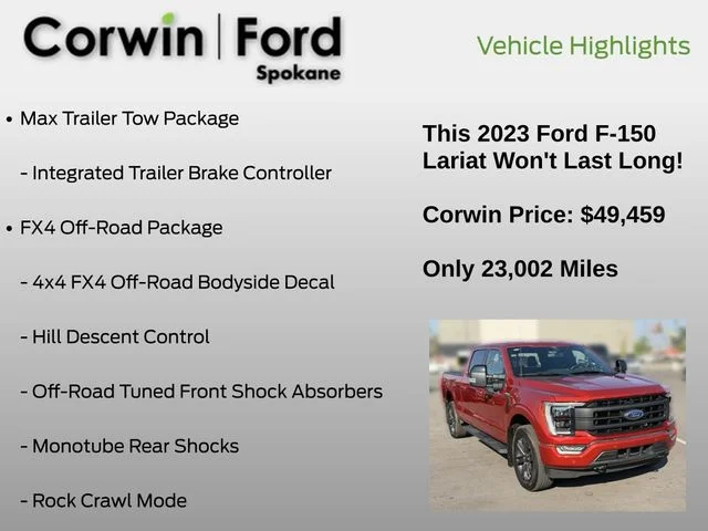 Certified Used 2023 Hot Pepper Red Metallic Tinted Clearcoat Ford Lariat image 19
