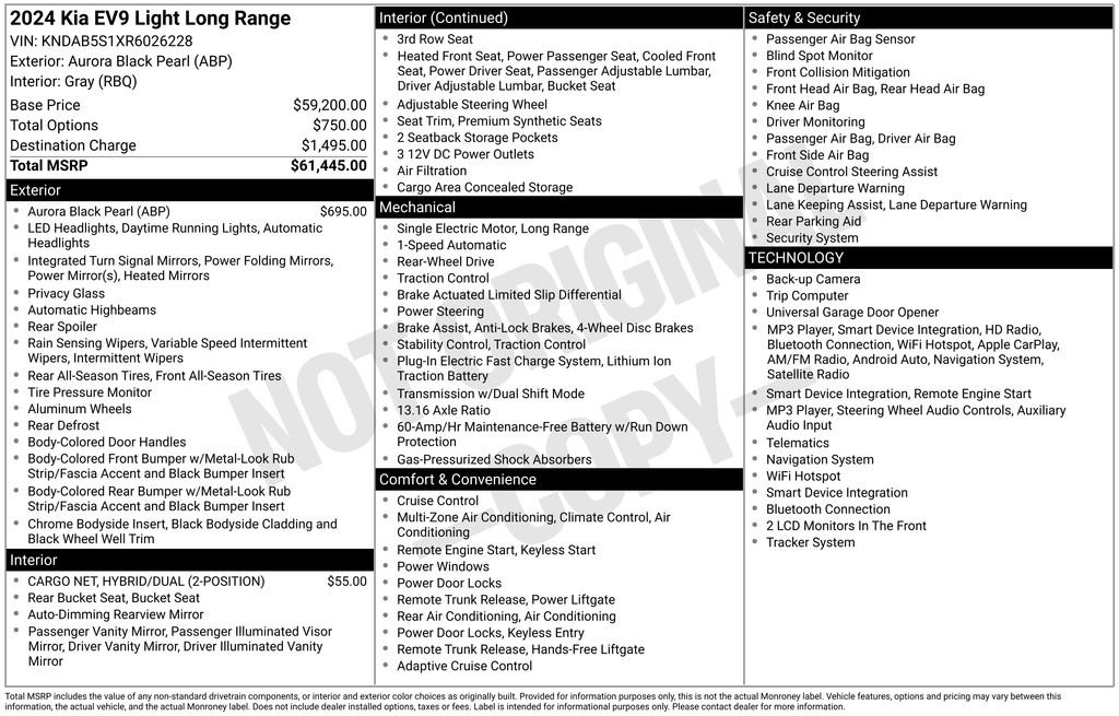 Used 2024 Kia EV9 Light L/R with VIN KNDAB5S1XR6026228 for sale in Buena Park, CA